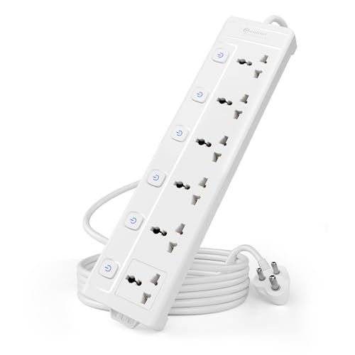 Cablet 250 Volts 6 Way Extension Board - 6 Universal Socket + 6 Switch, 10A and 2500W - 1.8m Heavy Duty Cable - White, Medium (6060-18) - Image 1