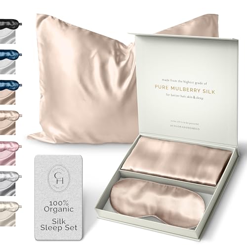 Colorado Home Co Colorado Home Co Silk Pillowcase for Hair and Skin  Nude Champagne Queen Size 100 Silk Pillow Covers  20x30  Pillow Case for Acne with Eye Mask for Sleeping 