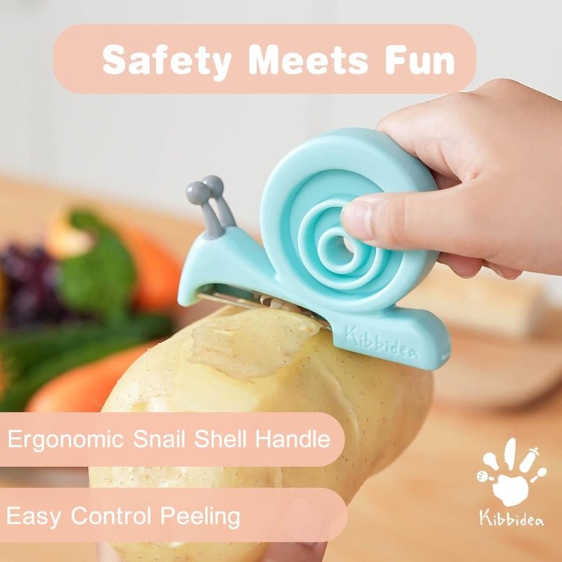 Kibbidea 13 Pcs Kids Kitchen Knife Set, Kids Cooking Sets Real With Cutting Board, Peeler, Serrated Edges Stainless Steel Toddler Safe Knife, Sandwich Cutter (Blue) - Image 4