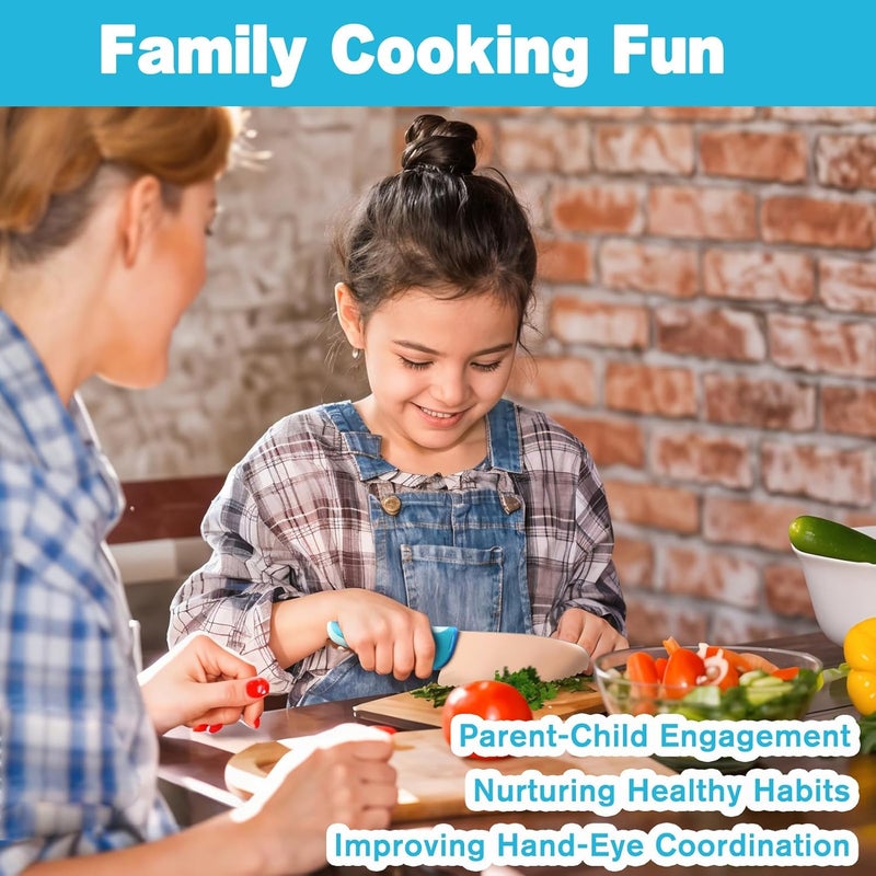 Kibbidea 13 Pcs Kids Kitchen Knife Set, Kids Cooking Sets Real With Cutting Board, Peeler, Serrated Edges Stainless Steel Toddler Safe Knife, Sandwich Cutter (Blue) - Image 5