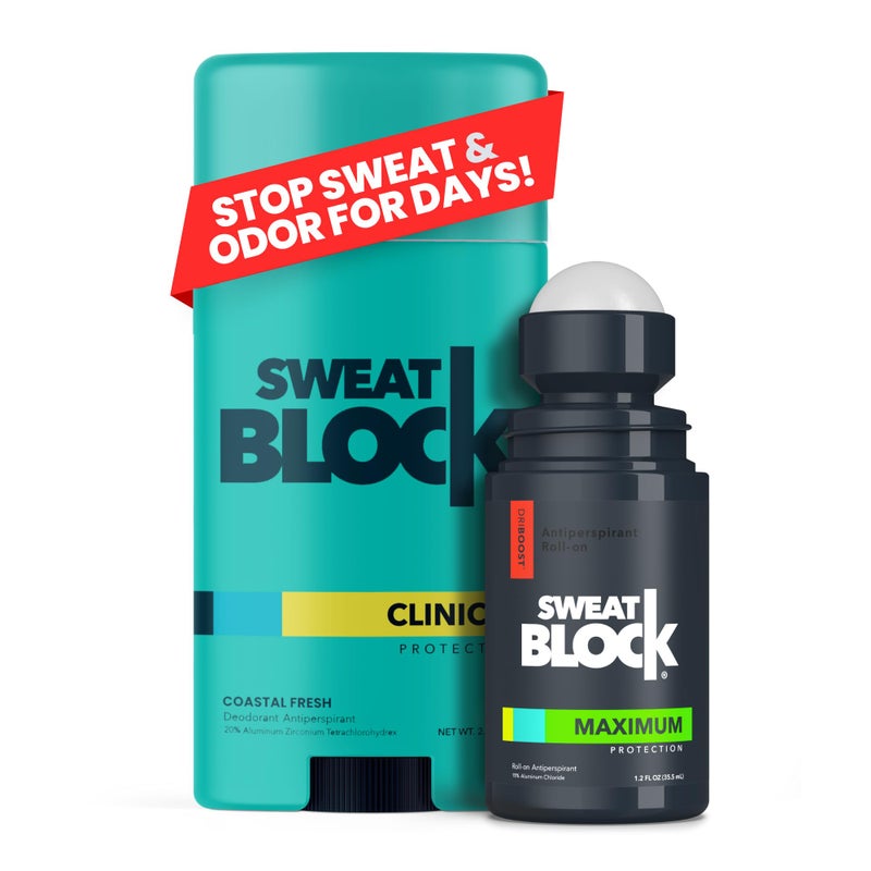 SweatBlock Clinical Strength Antiperspirant and Deodorant System for Men and Women Roll-On 1.2 fl oz for Sweat Control Plus 2.7 oz Stick for 48 Hour Odor Protection Hyperhidrosis Treatment Kit - Image 1