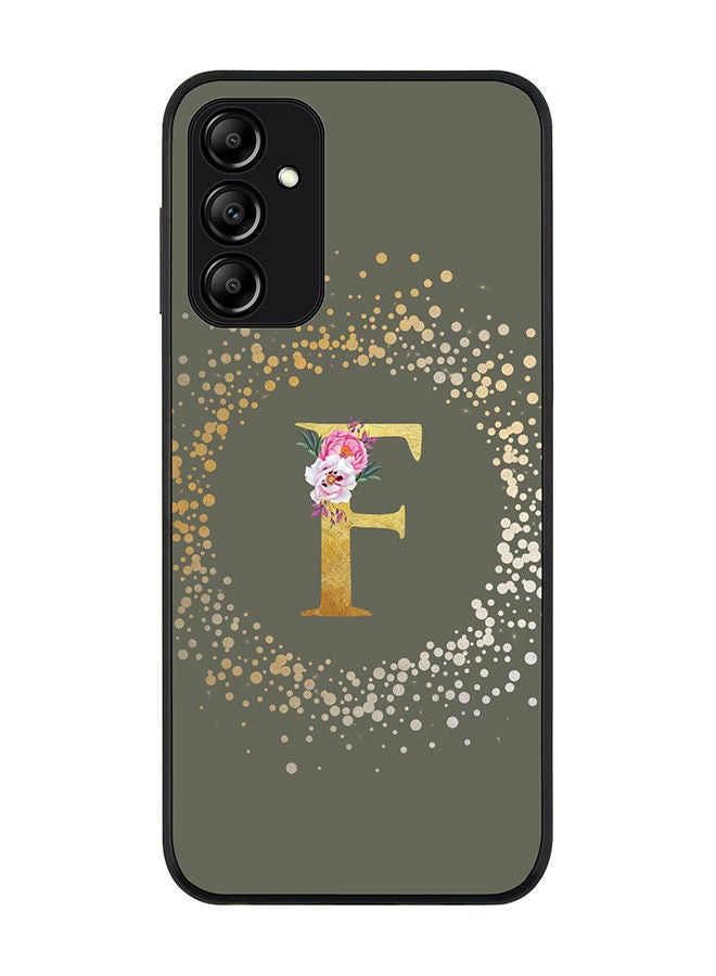 Stylizedd Rugged Black edge case for Samsung Galaxy A14 4G/5G Slim fit Soft Case Flexible Rubber Edges Anti Drop TPU Gel Thin Cover - Custom Monogram Initial Letter Floral Pattern Alphabet - F (Olive Green) - Image 1