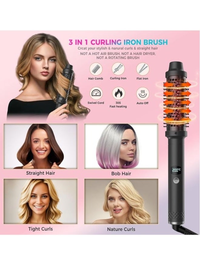 Hot Curling Brush, 3-in-1 Round Brush, Dual PTC 30S, Fast Heating, Dual Voltage,  for Travel, Straightening, Curling, Hot Brush Styling Hairstyles (Black) - Image 2