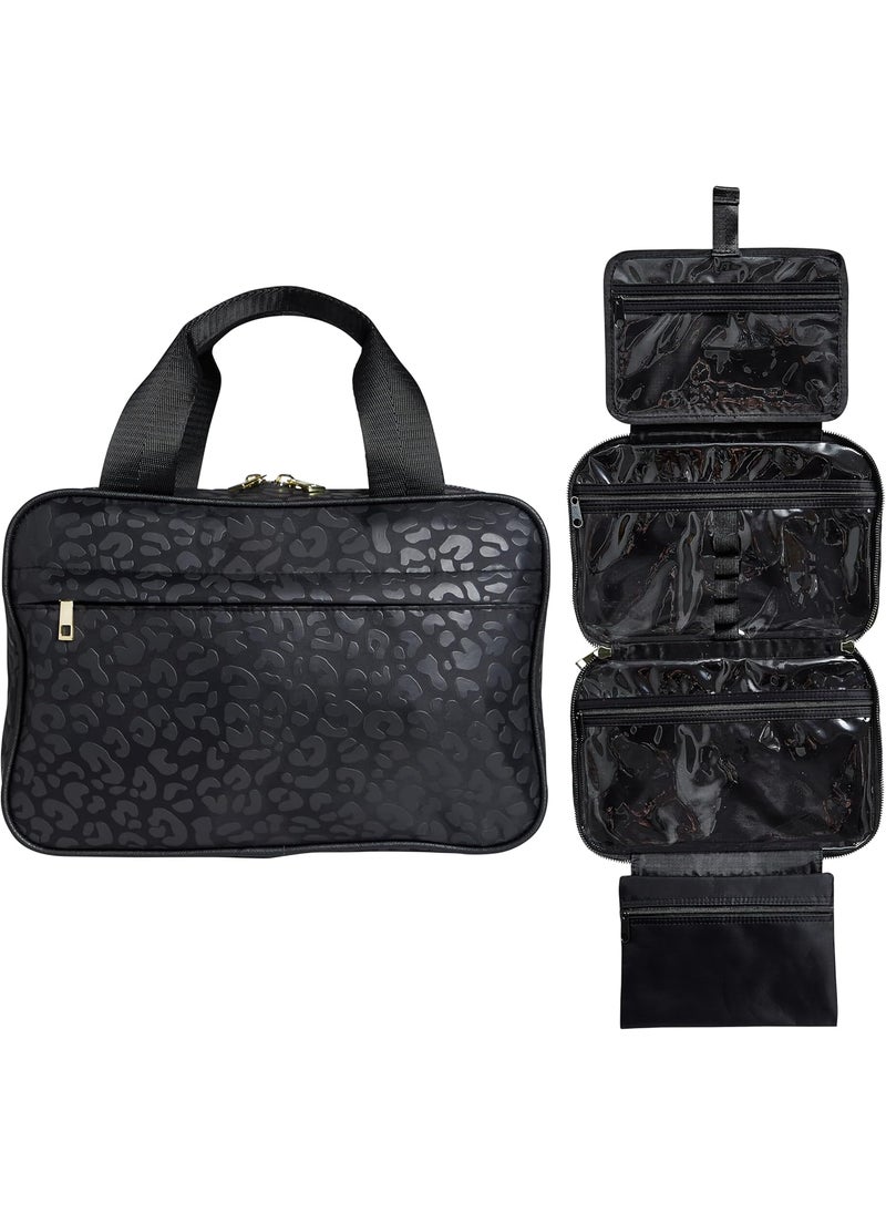 Nicole Miller New York - Nicole Miller New York Once Upon a Rose Makeup Bag, Multifunctional Travel and Toiletries Bag, Cosmetics Essentials Accessories Bag, Luxurious, Classic, Chic, and Stylish, Black Cow - Image 1
