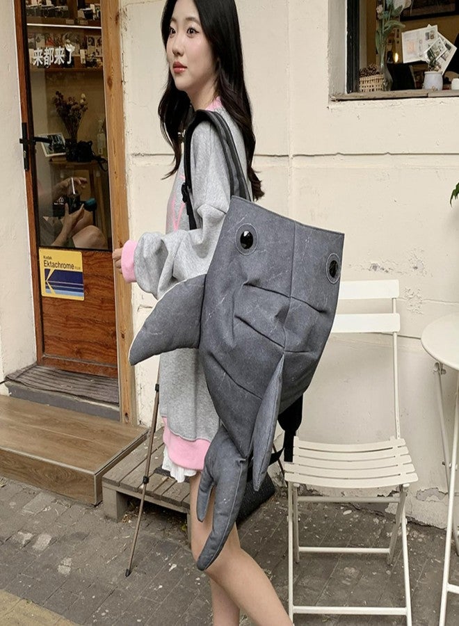 BlingKicks Large Capacity Whale Shark Backpack Cute Street Fashion Bag for Adults Ita bag (Dark grey) - Image 3