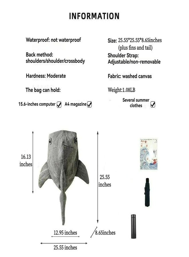 BlingKicks Large Capacity Whale Shark Backpack Cute Street Fashion Bag for Adults Ita bag (Dark grey) - Image 2
