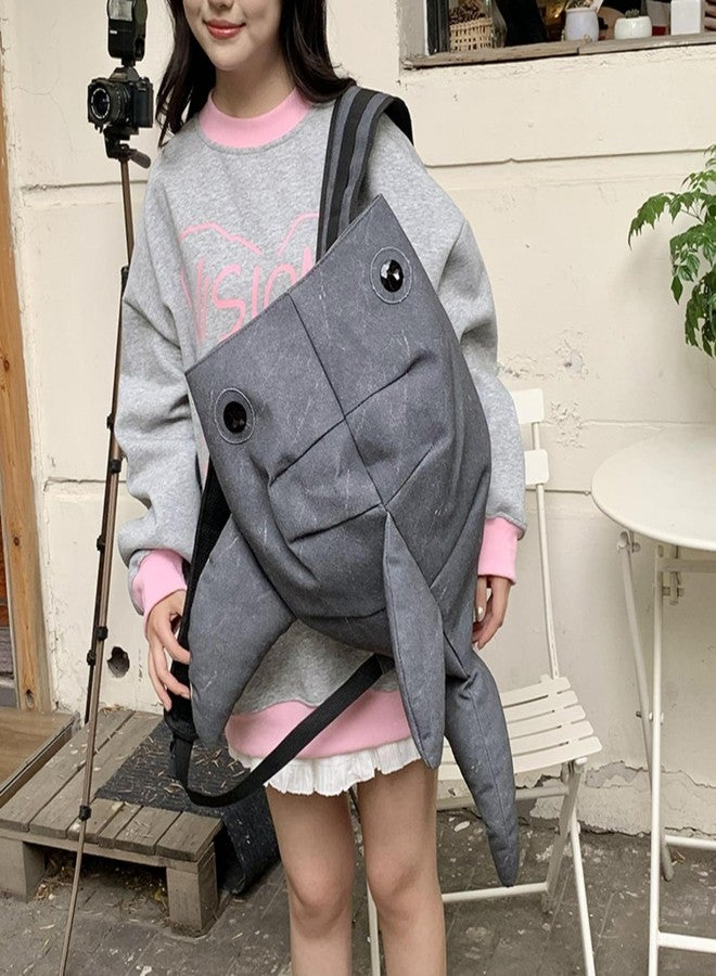 BlingKicks Large Capacity Whale Shark Backpack Cute Street Fashion Bag for Adults Ita bag (Dark grey) - Image 4