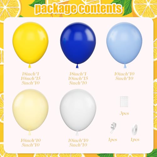 Vibzox Blue Yellow Lemon Balloon Garland Arch KitRoyal Blue Yellow White Balloons for Summer Baby Shower Bridal Wedding Graduation Birthday Lemonade Theme Party Decorations - Image 5
