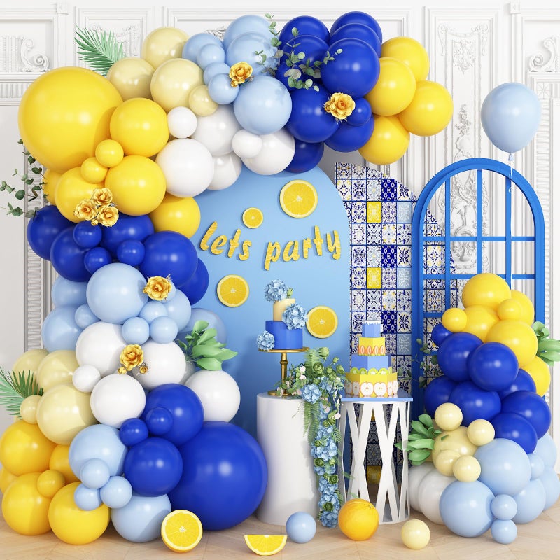Vibzox Blue Yellow Lemon Balloon Garland Arch KitRoyal Blue Yellow White Balloons for Summer Baby Shower Bridal Wedding Graduation Birthday Lemonade Theme Party Decorations - Image 3