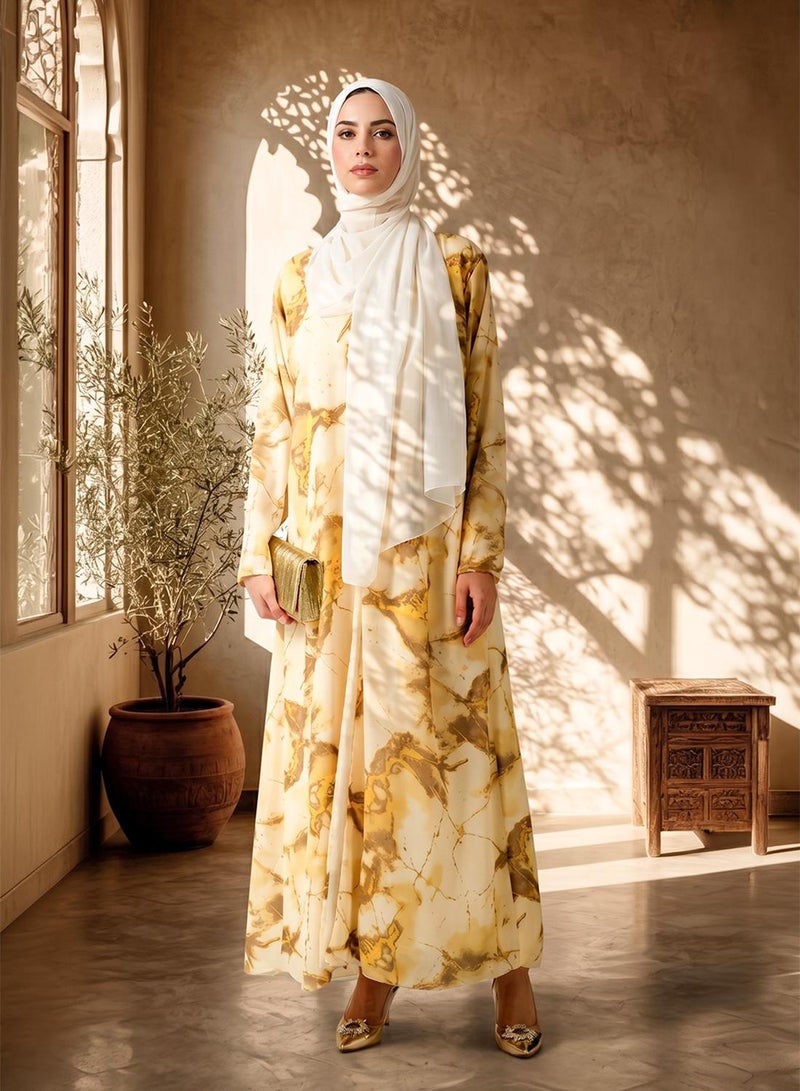 hayas closet Printed Abaya With Sheila - Image 1
