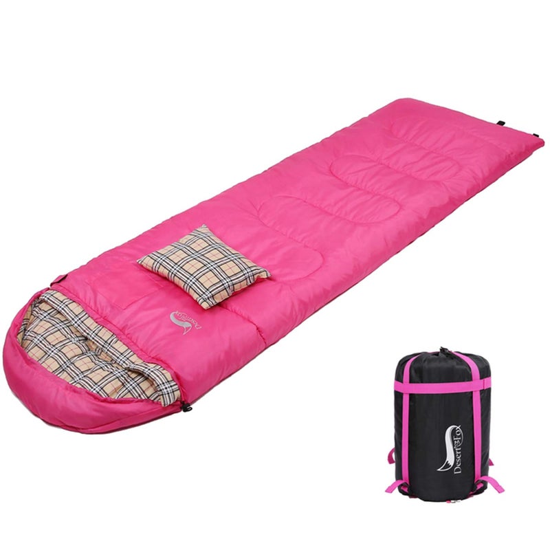 DESERT FOX Cotton Flannel Sleeping Bags Attach Pillow 4 Season Warm Cold Weather Envelope Compression Sack Lightweight Portable Sleeping Bag for Outdoor Camping Hiking Traveling