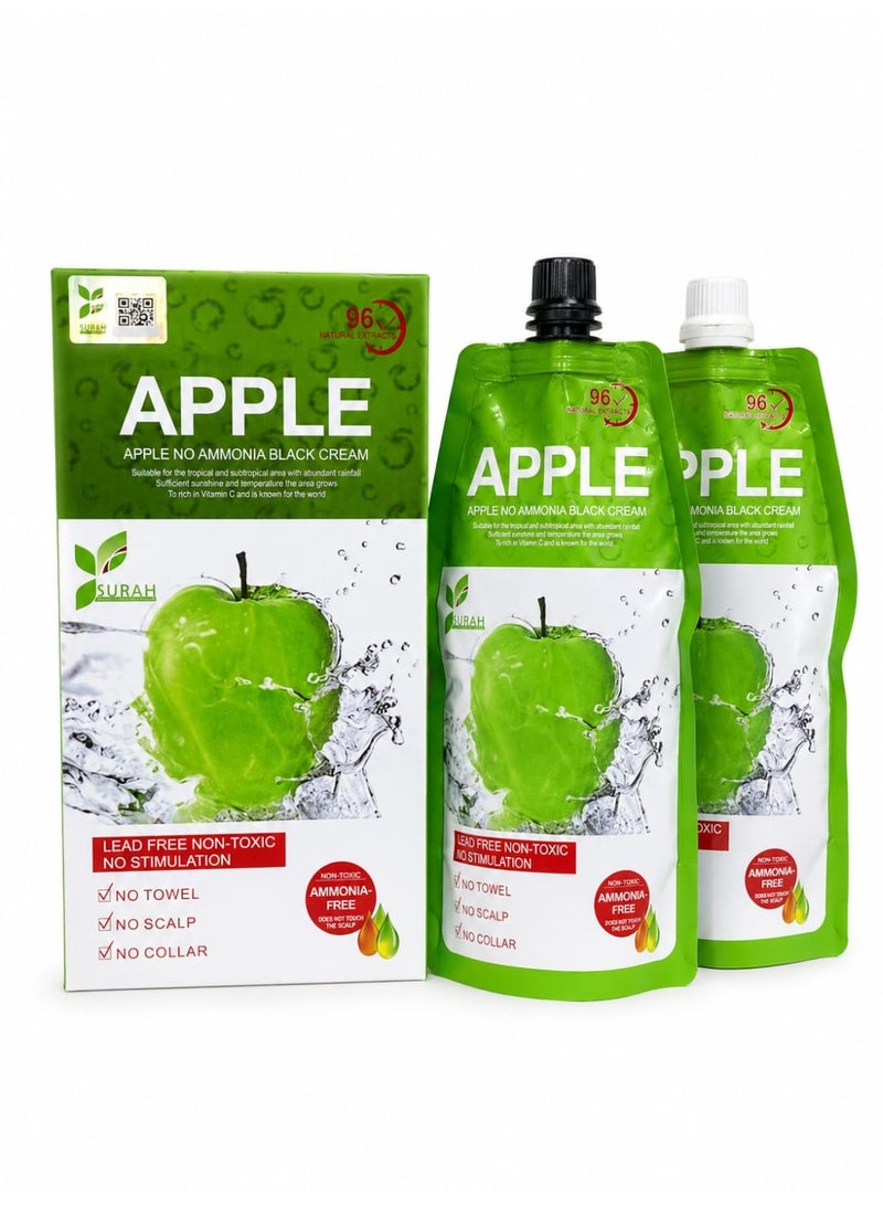 ابل  كريم صبغة الشعر أبل الأسود يدوم 96 ساعة، 500 مل + 500 مل | خالٍ من الأمونيا | تغطية سوداء غنية تدوم طويلاً | صبغة شعر بمستخلصات طبيعية - Image 1