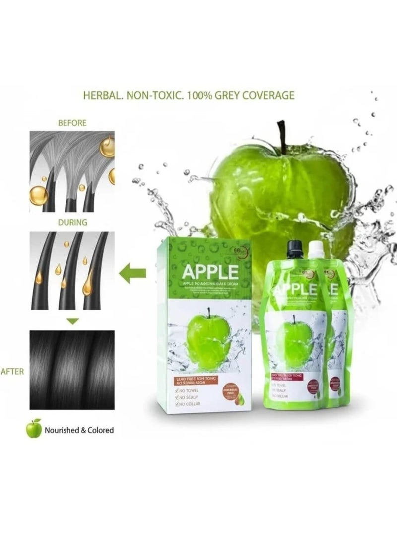 ابل  كريم صبغة الشعر أبل الأسود يدوم 96 ساعة، 500 مل + 500 مل | خالٍ من الأمونيا | تغطية سوداء غنية تدوم طويلاً | صبغة شعر بمستخلصات طبيعية - Image 2