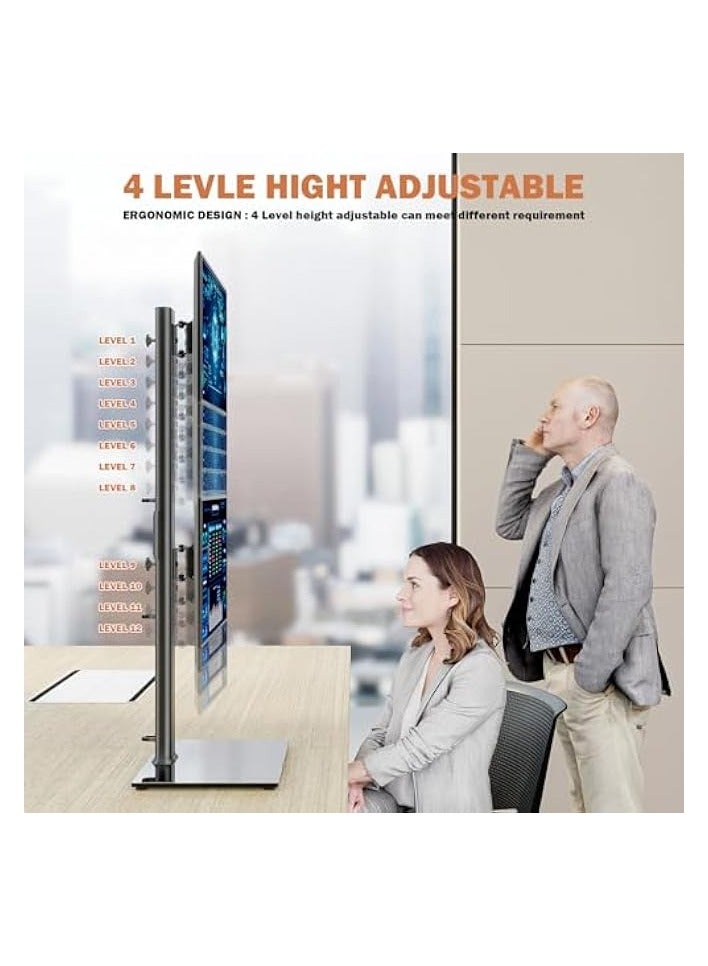 erorex Dual Monitor Stand - Vertical Stack Screen Free-Standing Monitor Riser Fits Two 13 to 34 Inch Screen with Swivel, Tilt, Height Adjustable, Holds One (1) Screen up to 20kg HT05B-002P - Image 3