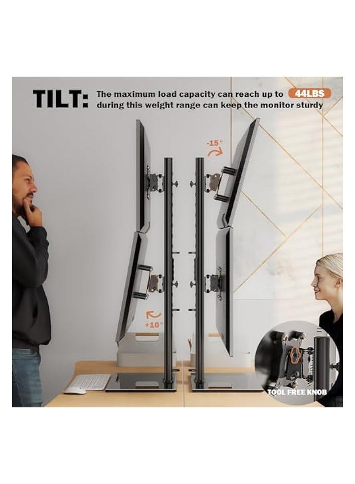 erorex Dual Monitor Stand - Vertical Stack Screen Free-Standing Monitor Riser Fits Two 13 to 34 Inch Screen with Swivel, Tilt, Height Adjustable, Holds One (1) Screen up to 20kg HT05B-002P - Image 4