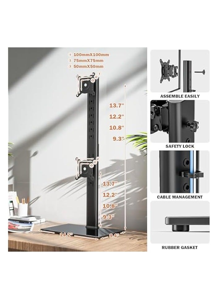 erorex Dual Monitor Stand - Vertical Stack Screen Free-Standing Monitor Riser Fits Two 13 to 34 Inch Screen with Swivel, Tilt, Height Adjustable, Holds One (1) Screen up to 20kg HT05B-002P - Image 5