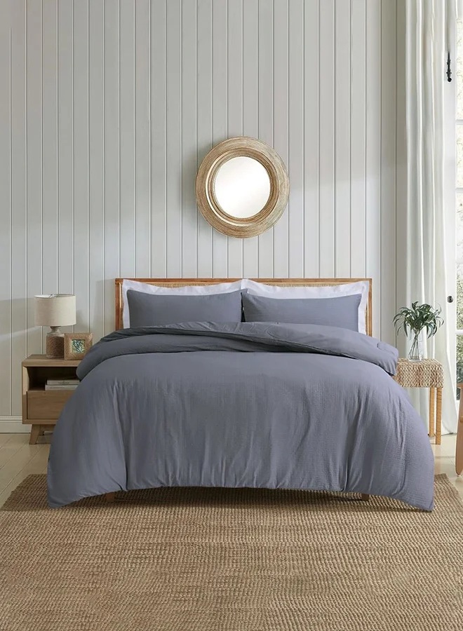 DANUBE HOME Mystique Double Gauze King Size Breathable Soft Comforter Cover Bed Essentials For Bedroom Biab Set Of 6 - 240 X 260Cm-Grey/White