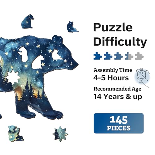 Jigfoxy Wooden Puzzles for Adults Astral Bear Wood Puzzle for Adults Unique AnimalShaped Wooden Jigsaw Puzzle Christmas Thanksgiving Gifts for Family and Friends M122 81in145pcs - Image 5
