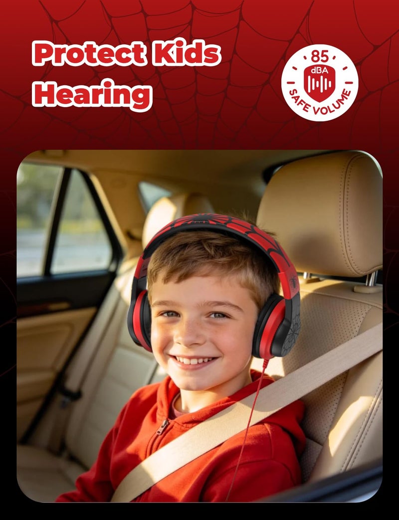 iClever HS19 Kids Headphones for School with Microphone, Safe Volume Limiter 74/85dBA, Over-Ear Girls Boys Headphones for Kids with FunShare Foldable Wired for iPad/Travel (Spider Black) - Image 2