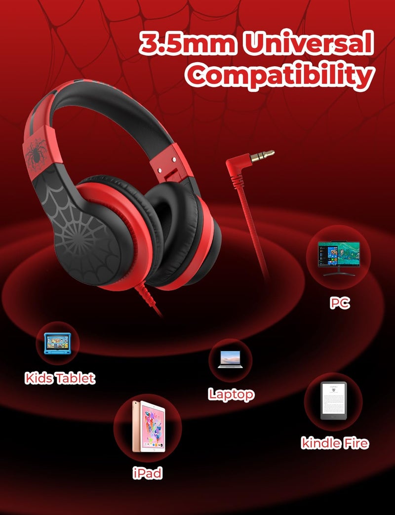 iClever HS19 Kids Headphones for School with Microphone, Safe Volume Limiter 74/85dBA, Over-Ear Girls Boys Headphones for Kids with FunShare Foldable Wired for iPad/Travel (Spider Black) - Image 5