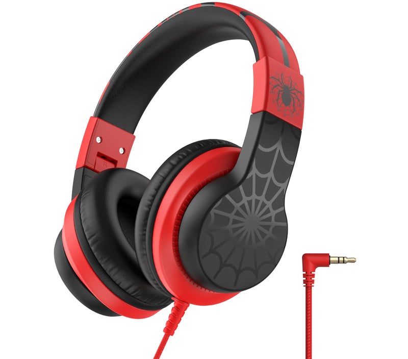 iClever HS19 Kids Headphones for School with Microphone, Safe Volume Limiter 74/85dBA, Over-Ear Girls Boys Headphones for Kids with FunShare Foldable Wired for iPad/Travel (Spider Black) - Image 1