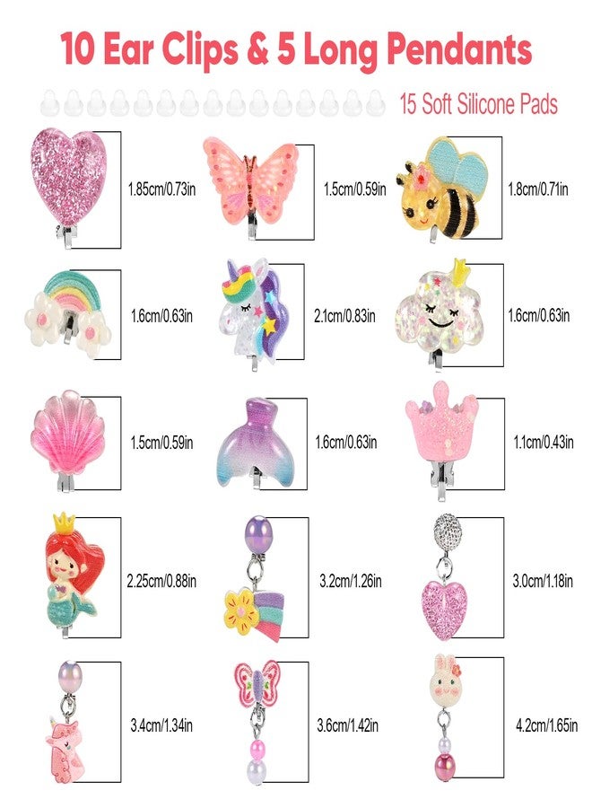 Faburo 15 Pairs Clip on Earrings for Girls 4-6 10-12, Cute Kids Clip on Earrings for Teens Girls, Little Girl Toddler Earring Ages 5-7 8-12 Hypoallergenic - Image 2