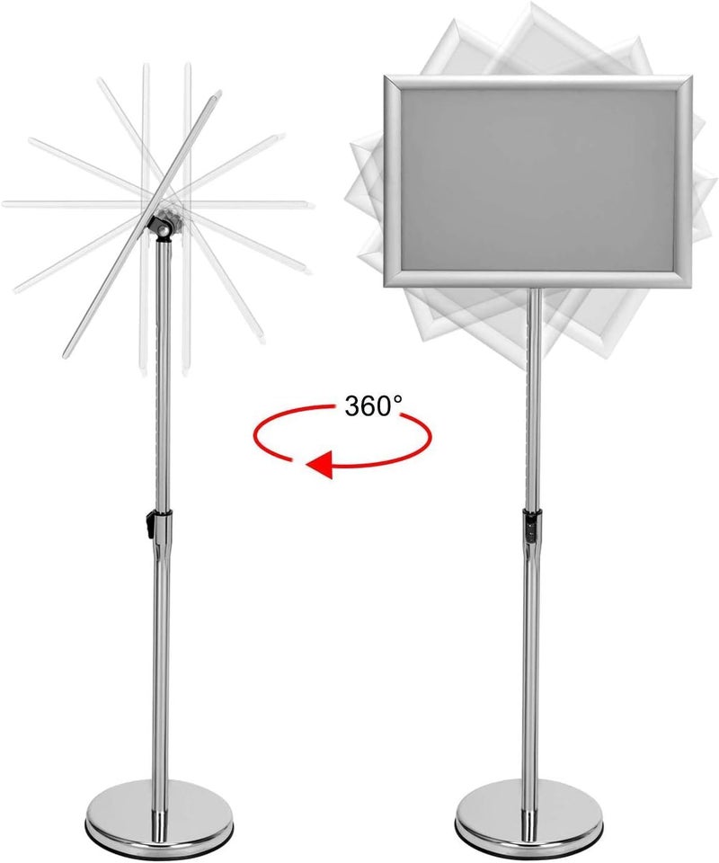 MostNow A3 Adjustable Sign Holder Stand Aluminum Pedestal Poster Stand Floor Standing Sign Holder Snap Frame Stand for Wedding Business Activities Display, Silver - Image 3
