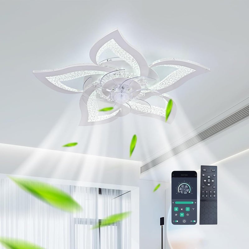 جيادي مروحة سقف حديثة منخفضة من GEADI مع أضواء LED قابلة للتعتيم، مراوح سقف مع تحكم عن بعد، مصباح سقف على شكل زهرة للغرف وغرف المعيشة وغرف الطعام، تركيبة إضاءة سقفية بـ 6 سرعات - Image 1