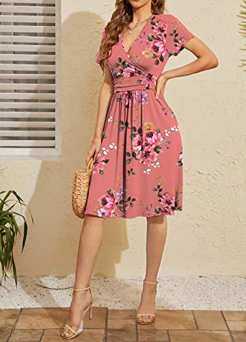 WEACZZY Womens Summer Short Dress Midi Dress Empire Waist Dresses for Women Flowy Dress Floral Sundress with Pockets,Floral Pink,S - Image 4
