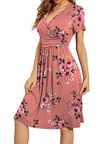WEACZZY Womens Summer Short Dress Midi Dress Empire Waist Dresses for Women Flowy Dress Floral Sundress with Pockets,Floral Pink,S - Image 2