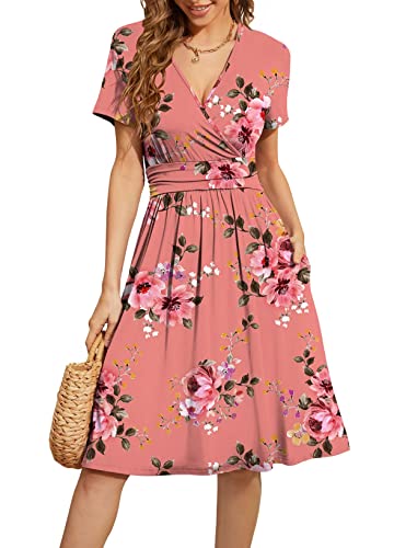 WEACZZY Womens Summer Short Dress Midi Dress Empire Waist Dresses for Women Flowy Dress Floral Sundress with Pockets,Floral Pink,S - Image 1