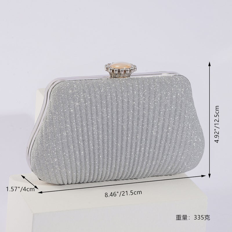 Evening Bag Pleated Clutch Bag Evening Bag Ladies Banquet Shoulder Diagonal Bag Thin Flash Chain Bag Factory - Image 4