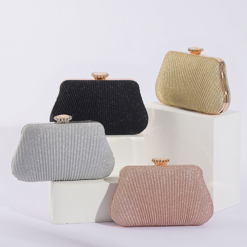 Evening Bag Pleated Clutch Bag Evening Bag Ladies Banquet Shoulder Diagonal Bag Thin Flash Chain Bag Factory - Image 2