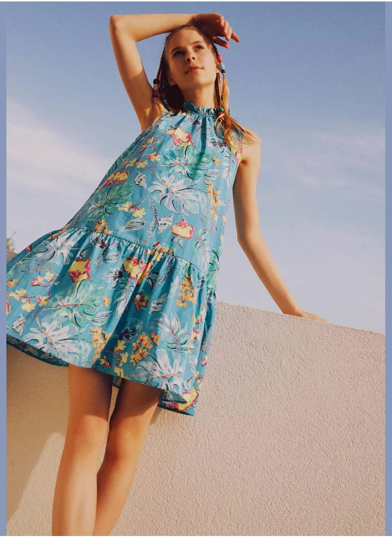 DeFacto Sleeveless A Cut Floral Print Mini Dress