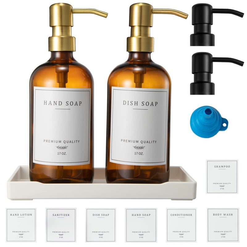 eggs sound موزع صابون زجاجي لحوض المطبخ مجموعة موزع صابون اليد موزع صابون مقاوم للصدأ مع صينية ملصق مقاوم للماء لتزيين المطبخ كهرماني