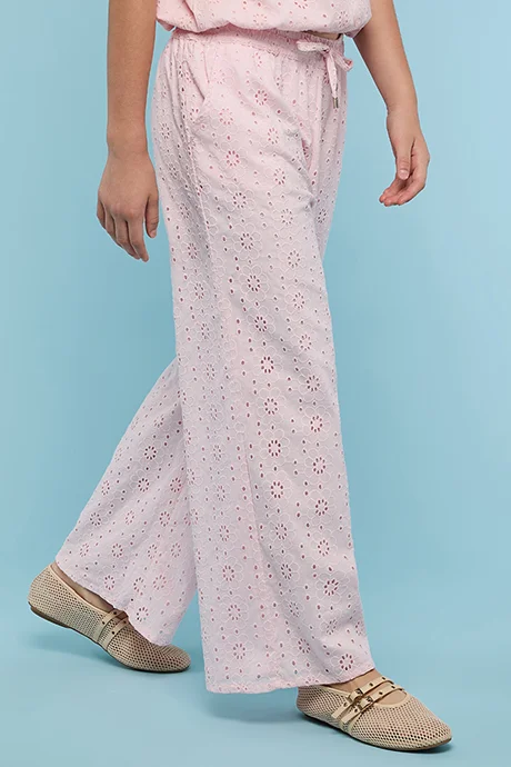 أر أند بي Schiffli Straight Fit Pants with Drawstring Waist