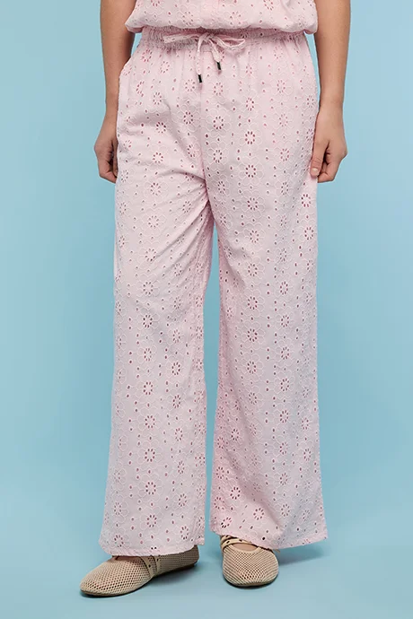 أر أند بي Schiffli Straight Fit Pants with Drawstring Waist