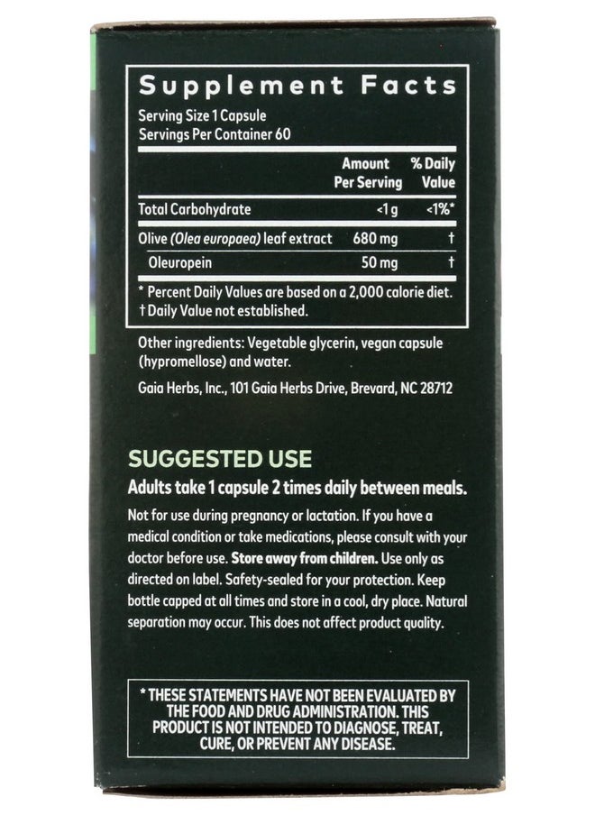 Gaia Herbs - Gaia Herbs Olive Leaf - Traditional Immune Health Support - Immune System Supplement with Olive Leaf Extract and Oleuropein - 60 Vegan Liquid Phyto-Caps - Image 1