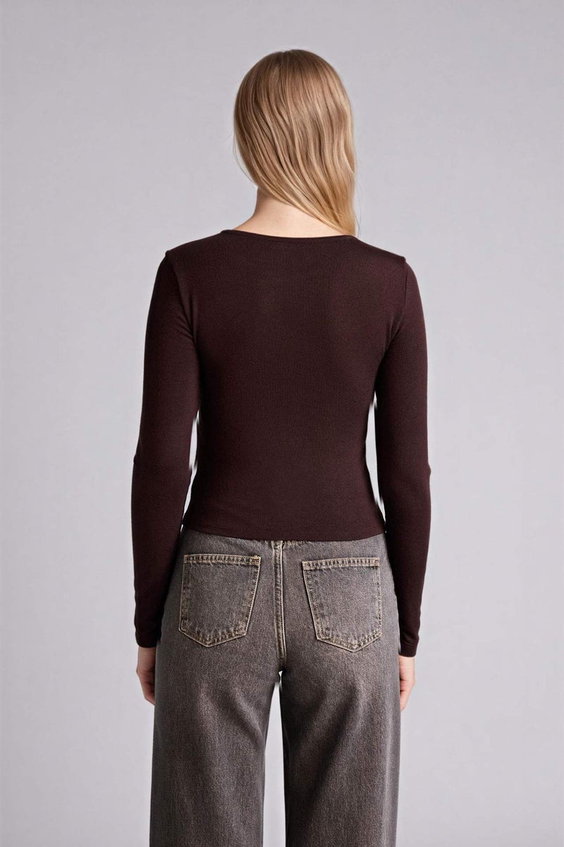 DeFacto Slim Fit Crew Neck Ribana Cardigan - Image 4