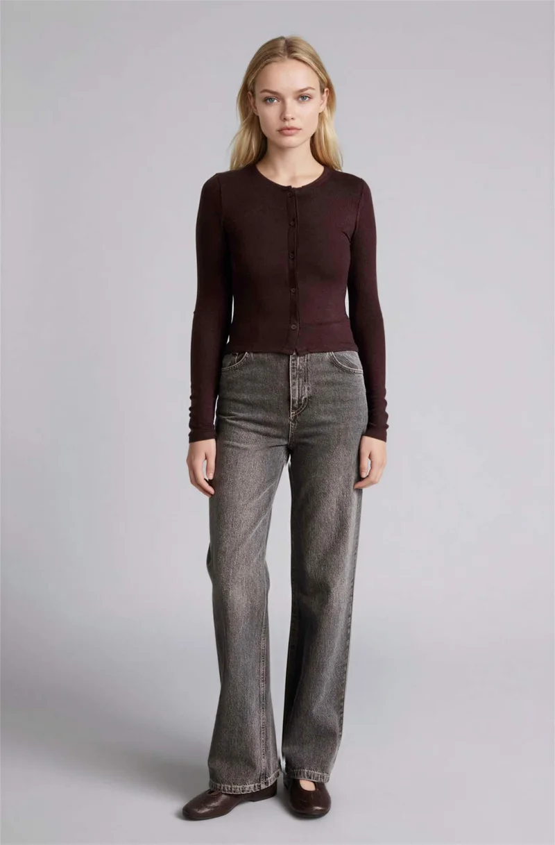 ديفاكتو Slim Fit Crew Neck Ribana Cardigan