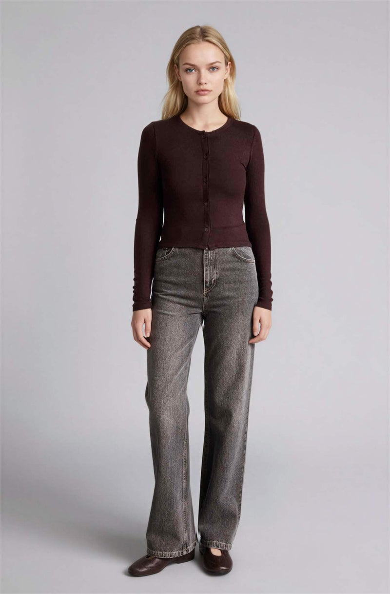 DeFacto Slim Fit Crew Neck Ribana Cardigan - Image 2