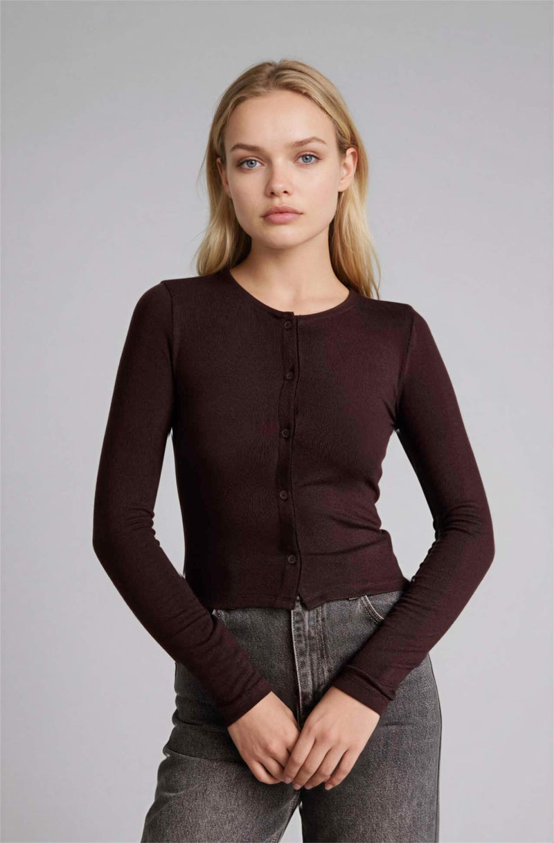 DeFacto Slim Fit Crew Neck Ribana Cardigan - Image 1
