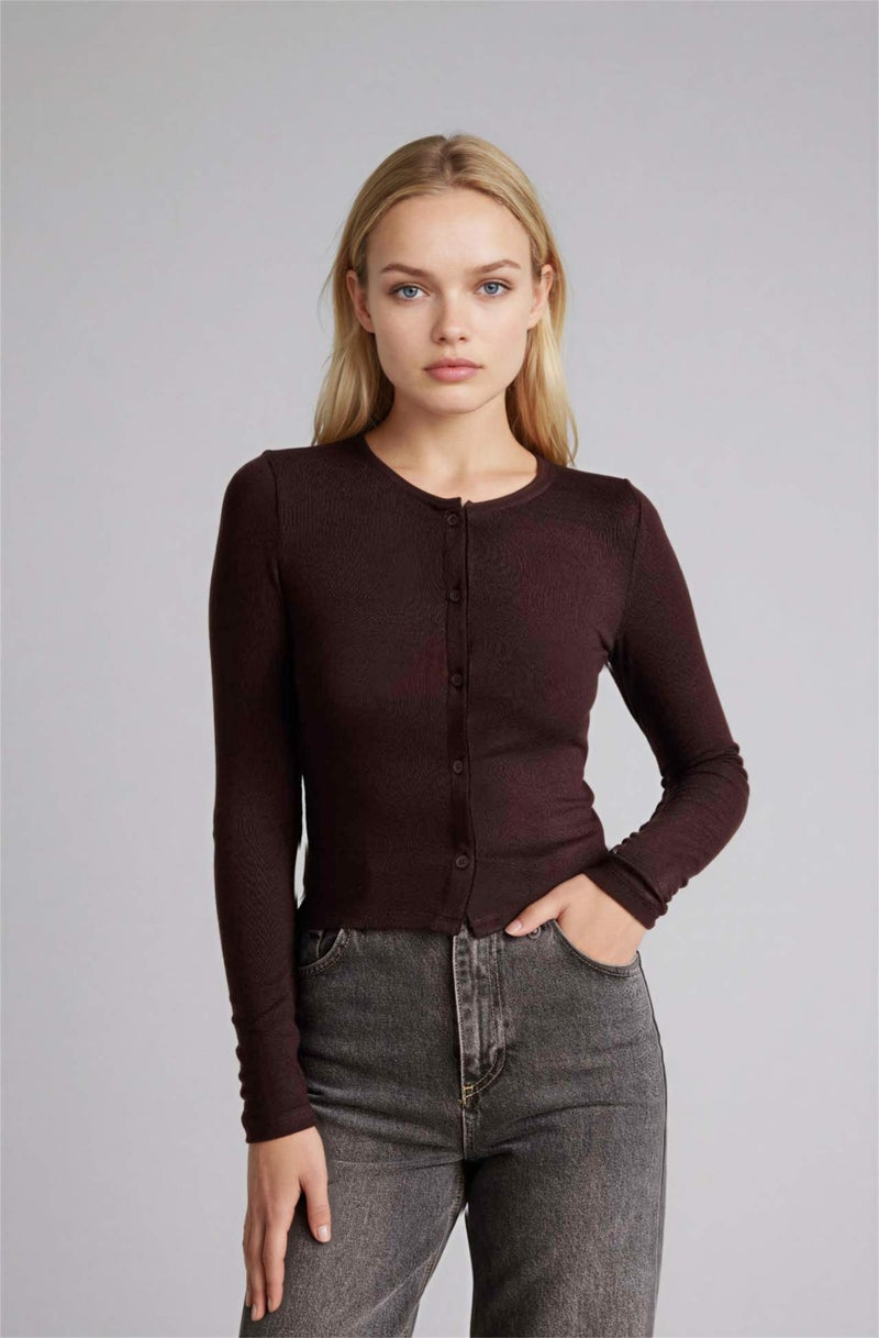 DeFacto Slim Fit Crew Neck Ribana Cardigan - Image 3