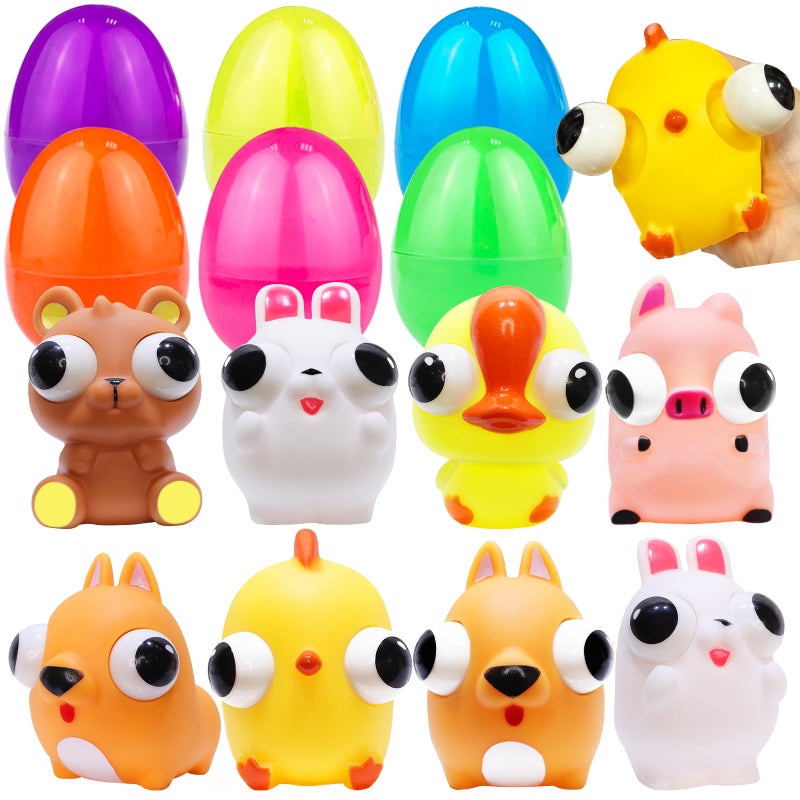 AMENON 6 Pack 38 Large Easter Eggs FilledSqueeze Animals with Popping Eyes Bunny Chick Easter Basket Stuffers Sensory Fidget Toys for Toddler Kids Easter Eggs Hunt Party Favors Gifts Classroom Prizes - Image 3