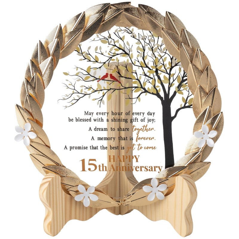 15th Anniversary Wedding Unique Gifts Ideas Crystal Plate with Gold Leaf Wreath 15th Anniversary Wedding Gifts for Parents Couple Cardinal Style