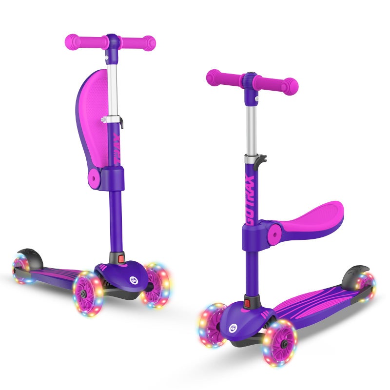 Gotrax KS3 Kids Kick Scooter, LED Lighted Wheels, Adjustable Height Handlebars and Removable Seat, Lean-to-Steer & Widen Anti-Slip Deck, 3 Wheel Scooter for kids Ages 2-8 and up to 100 Lbs (Purple) - Image 1