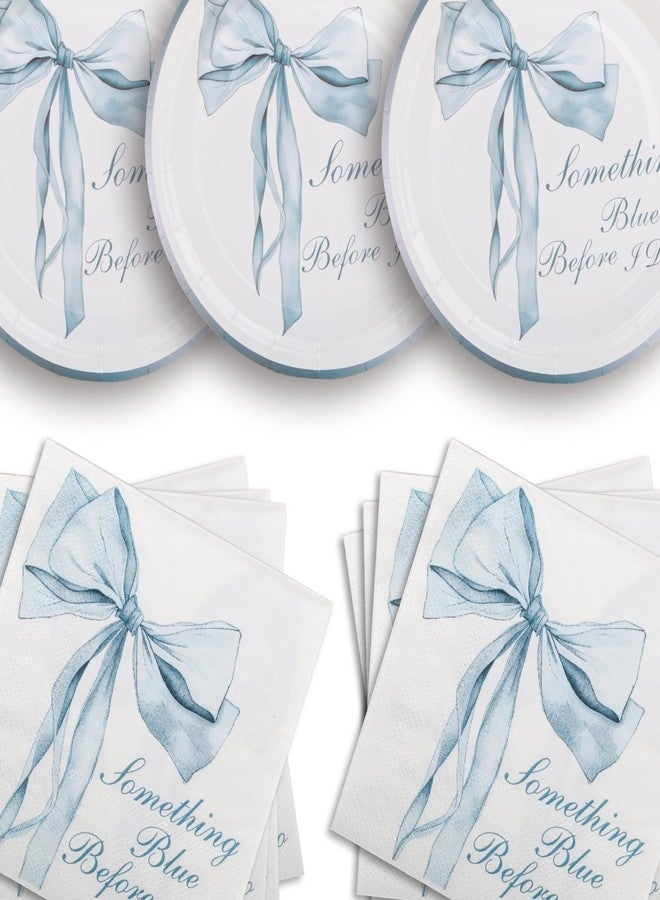 Pandecor Something Blue Before I Do Bridal Shower Party Disposable Set,20 Pieces 7 inches Cake Dessert Plates and 20 Pieces 5 inches Cocktail Napkins for Bathroom Bridal Shower Bachelorette Party Decorations - Image 1