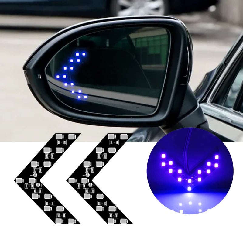 OtpOutopa 2PCS 14-SMD LED Arrow Panel Lights, Auto Parts Concealed LED Marker Clearance Light for Car Rearview Mirror Indicator Turn Signal Sequential Light Bulb Motorcycle Tail Lights (Blue) - Image 3