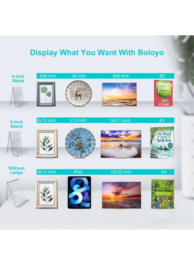 Evarne Acrylic Book Stand with Ledge,4PC 6 Inch Clear Acrylic Display Easel Transparent Display Stand Holder Tablet Holder for Displaying Books,Magazine,Plate,Pictures,Artworks, CDs - Image 5