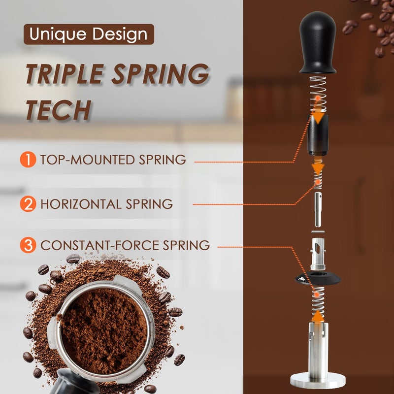 Feilair 54mm Espresso Tamper, Triple Spring Loaded Tamper, Coffee Tamper with Stainless Steel Ripple Base, Self Leveling Tamper for Barista, Compatible with 53mm/54mm Breville Portafilter - Image 4